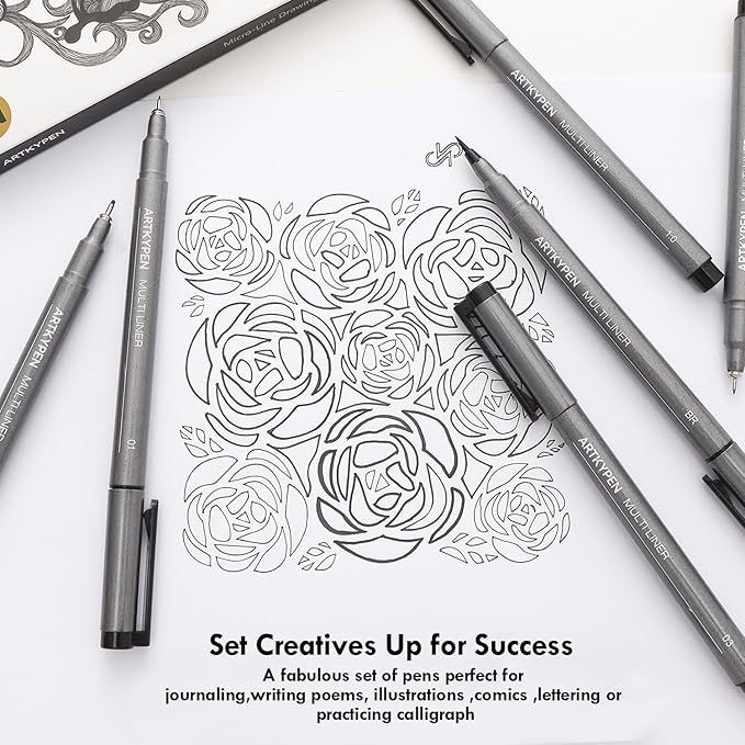 Micro Fineliner Drawing Art Pens: 7 Sizes Black Fine Line Waterproof Ink pen set, Artist Supplies for Adults Sketching Anime Manga Watercolor Calligraphy Technical Illustrators