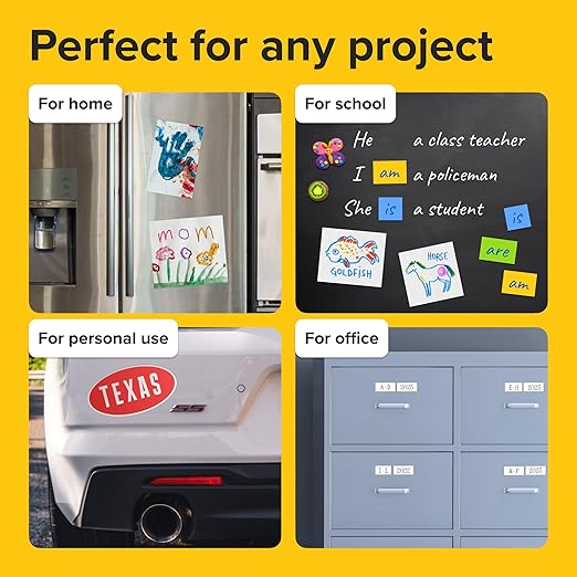 Strong Self-Stick Adhesive Magnetic Sheets 5 Pcs (4"x6"/10x15cm) – Customizable Magnetic Paper for Photo, Magnet Stickers, Labels, Crafts; for Fridge, Lockers, Whiteboards, Office, Projects