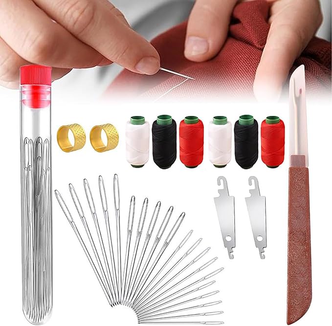 37PCS Big Eye Steel Sewing Needles Kit,Stainless Steel Needles for Hand Sewing,Portable Long & Thin Handmade Quilting & Sewing Needles Kit for Beginners,Professional DIY Lovers,Adults