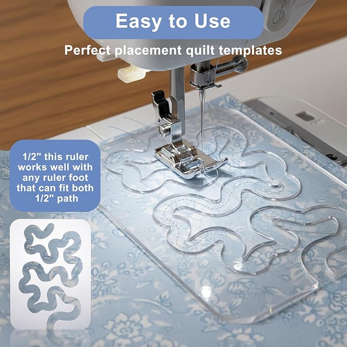 Meander Quilting Template, Acrylic Ruler for Motion Quilting, Transparent Stencil Guide for Domestic & Industrial Sewing Machines