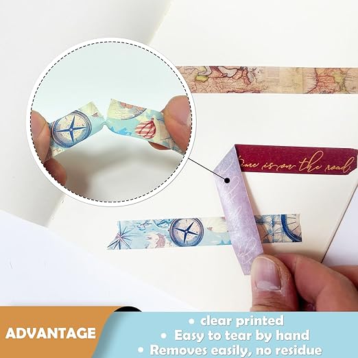 Vintage Washi Tape Set,12 Rolls World Travel Navigation Map Stamp Aesthetic Decorative Tape Masking Washi Tape for Journaling Supplies, Scrapbooking, DIY Arts & Crafts, Gift Wrapping