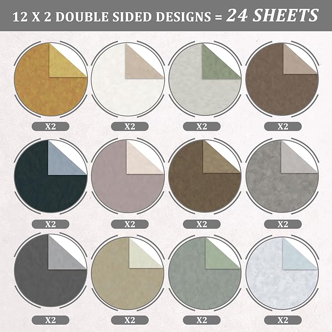 Scrapbook Paper 12x12 - 24 Sheets/24 Designs Double-Sided Textured Craft Paper, Boho Patterned Scrapbooking Paper for Scrapbook Supplies Junk Journals Card Making Origami Photo Album, Moss & Stone