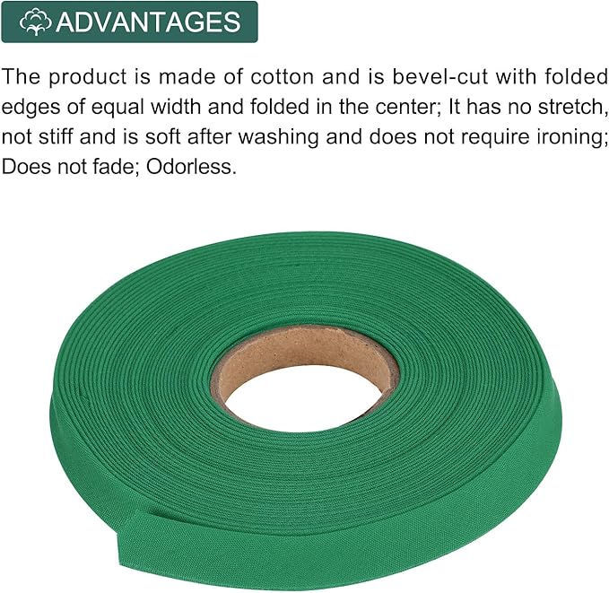 MECCANIXITY 1/2 Inch Double Fold Bias Tape Polyester Continuous Bulk Bias Tape for Sewing,Seaming Quilting Hemming Binding Crafts (Green 10 Yards)