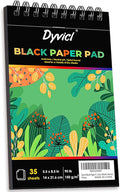 Dyvicl Black Paper Sketchbook 5.5"x8.5", 90 lb/150 GSM, 35 Sheets, Spiral Black Sketch Pad Drawing Paper for Pencil, Pastel, White Ink Gel Pen, Charcoal, Chalk, Metallic Marker, Paint Pen