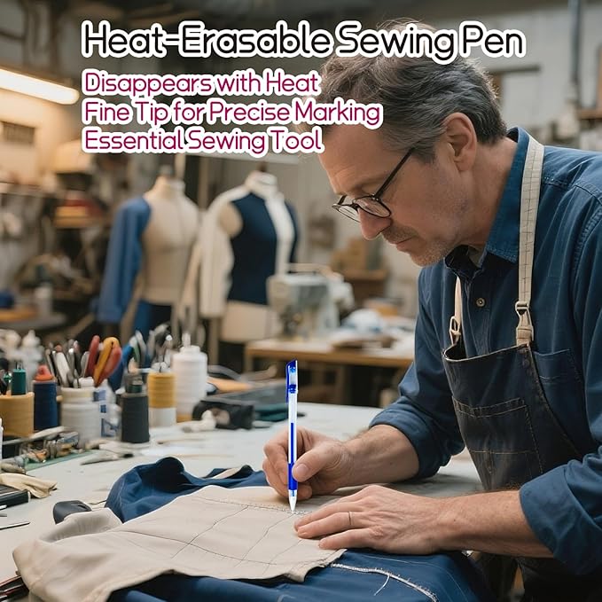 Disappearing Fabric pen for Sewing & Quilting | 4 Blue Pens + 50 Blue Refills | Heat Erasable Ink, Sewing Kit, Embroidery Supplies, Dressmaking Tools | High Volume Refill Pack