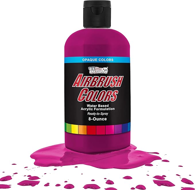 U.S. Art Supply Opaque Magenta Acrylic Special Effects Airbrush Paint - 8oz Ready to Spray Air Brush Paint for Nails, Models, Fabric - Water-Based Air Brush Painting