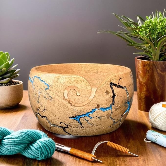 Prime Art Wooden Yarn Bowl Yarn Bowl for Crochet Yarn Bowl for Knitting Yarn Bowl for Crochet Large Yarn Bowl (Multi Color)
