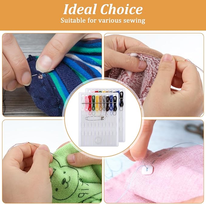 MAQUITA 48 Boxes Mini Quick Fix Sewing Kit Easy Pre Threaded Needle Basic Personal Kit Plastic Threaded Needle Holder Small Home Travel Sewing Box with Pin Button