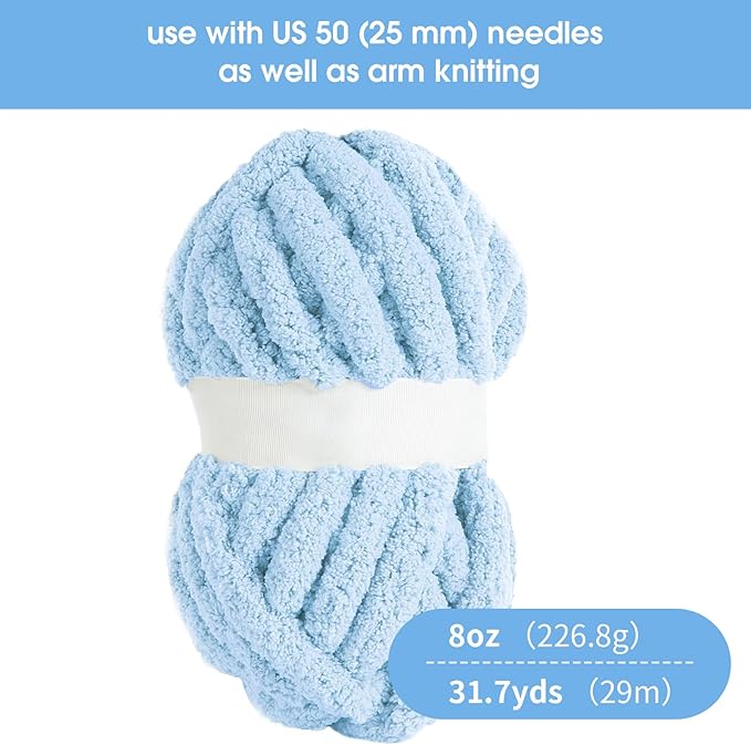 HOMBYS 8 Pack Assorted Chunky Yarn for Crocheting,Super Bulky Large Soft Fluffy Yarn,Plush Fuzzy Yarn,Thick Chenille Yarn for Hand Knitting/Arm Knitting,4 Cream & 4 Sky Blue(27yds,8 oz Each Skein)