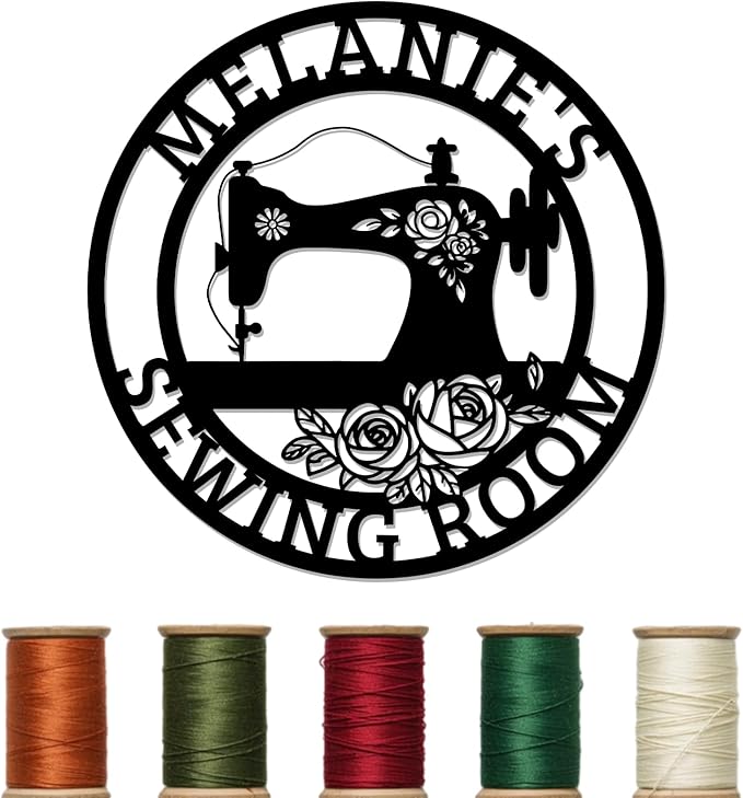 Custom Sewing Room Sign with Name, Personalized Vintage Sewing Machine Metal Wall Art, Quilting Supplies Pattern Tailor Studio, Craft Room Decor, Quilting Gift for Women Beginners Quilter