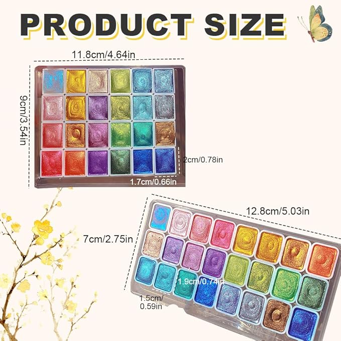 Color Shifting Watercolor Paint, Metallic Watercolor Paints Shifting Watercolor Painting Set, Shimmer Watercolor Paints Pearlescent Watercolor Paint Set (C_Large 24 Colors)