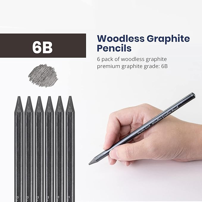 Pacific Arc Woodless Graphite Pencil 6 Pack Set, 6B, for Sketching, Drawing, Coloring and Art