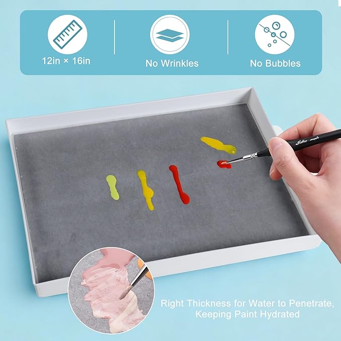 Wet Palette Paper and Sponge Refill for 12in x 16in Palette Tray, Include 2 Sponges and 50 Paper Sheet Fit for Masterson Premier Wet Palette (12in x 16in)
