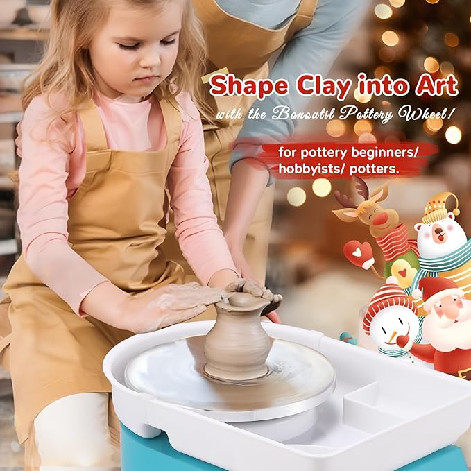 Bonoutil Pottery Wheel 11" Electric Ceramic Forming Machine LCD & Foot Pedal Control 20lbs Capacity Clay Art Sculpting Tools Kit at Home Pottery Wheels for Adults Beginners
