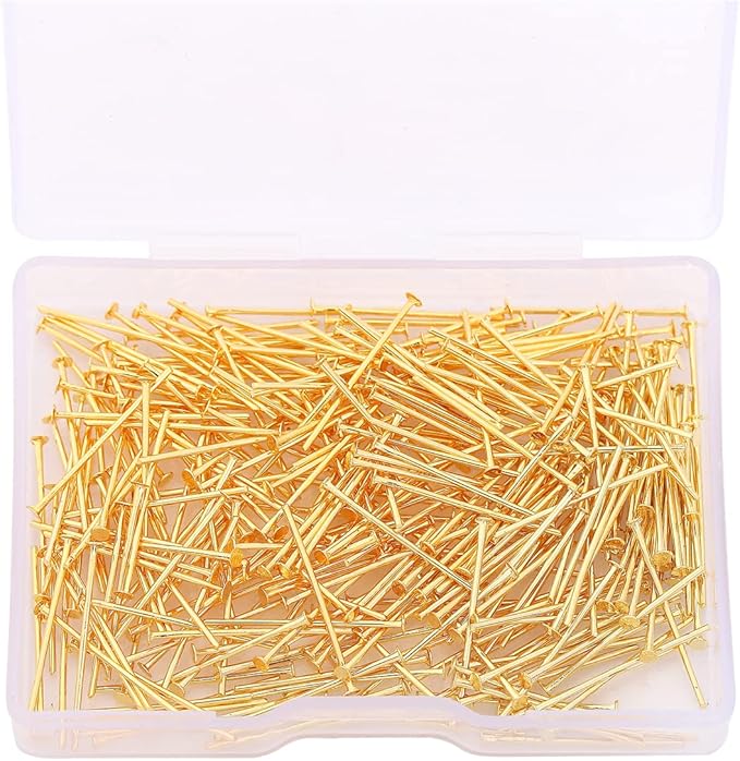 18K Gold Plated Flat Head Pins Non Tarnish 20mm 300pcs for Jewelry Making Findings