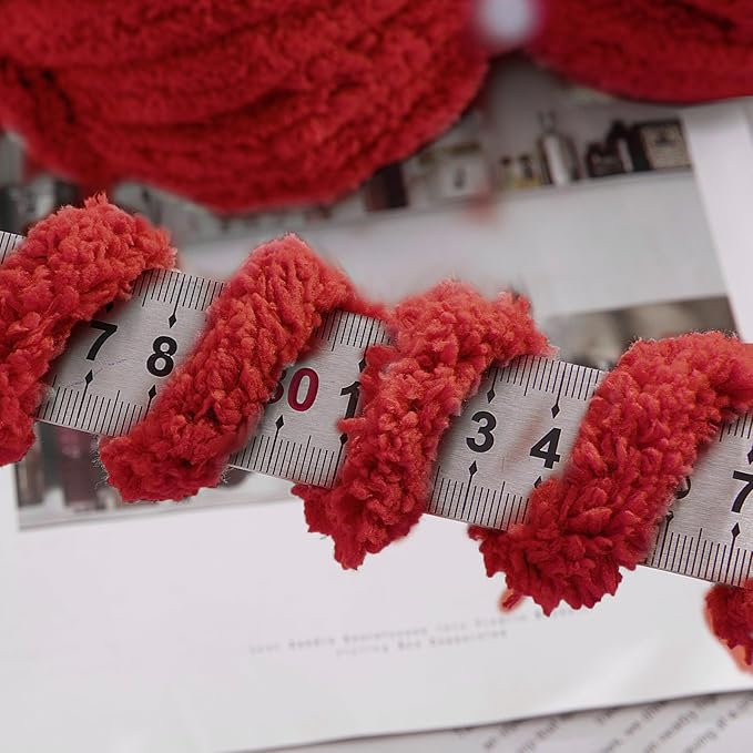 HOMBYS Red Chunky Chenille Yarn for Hand Knitting,Fluffy Soft Jumbo Yarn Crocheting,Super Bulky Big Yarn for Chunky Blanket,Large Thick Arm Knitting Yarn,8 Pack Plush Yarn