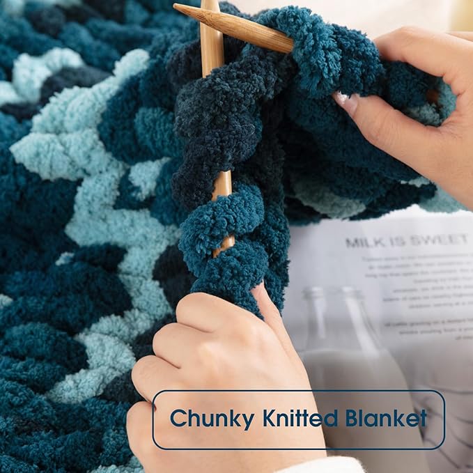 HOMBYS 8 Pack Giant Chunky Yarn for Crocheting/Hand Knitting, Super Bulky Large Soft Fluffy Tie Dye Plush Fuzzy Mixed Color Thick Chenille Yarn (Dark Blue, Blue)