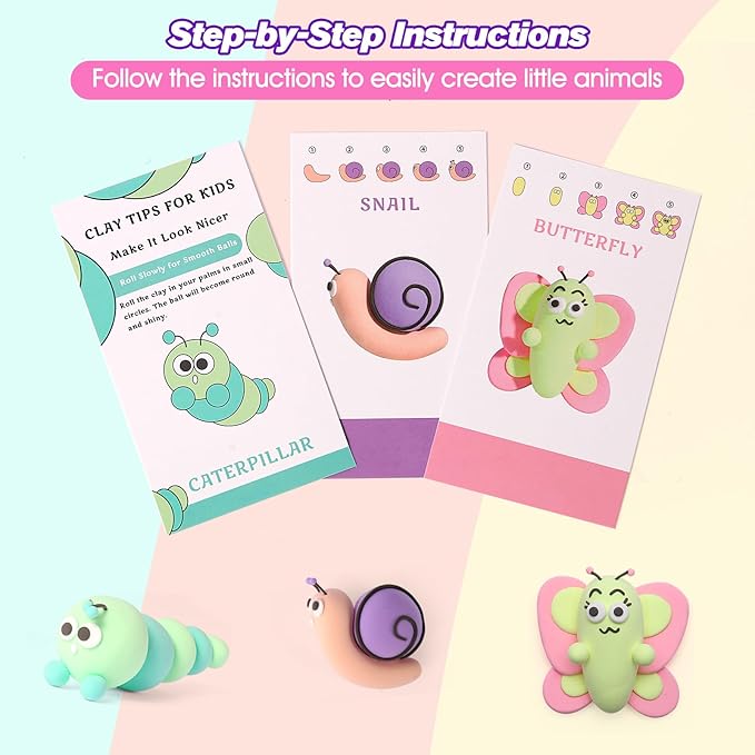 Air Dry Clay Kit -12 Animals Modeling Clay Set with 6 Movable Bases, Ultra Light & Soft, Safe Non-Stick DIY Art & Craft Kit with Sculpting Tools & Tutorials, Creative Gift for Boys & Girls