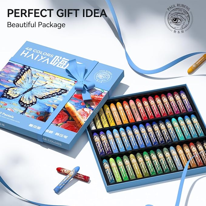 Paul Rubens Oil Pastels Set - 48 Vibrant Colors, Ultra-Soft and Creamy Texture, Easy to Blend for Artists and Beginners - Bullet Head Design for Drawing, Painting, Sketching - New Packaging