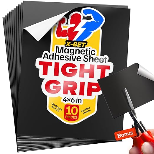 Strong Self-Stick Adhesive Magnetic Sheets 10 Pcs (4"x6"/10x15cm) – Customizable Magnetic Paper for Photo, Magnet Stickers, Labels, Crafts; for Fridge, Lockers, Whiteboards, Office, Projects