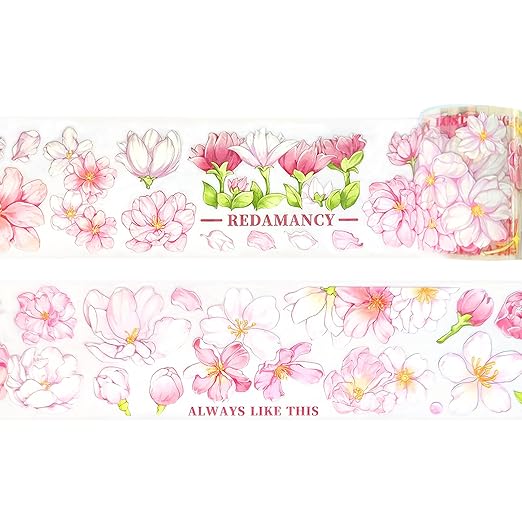 1Roll Laser Flower Wide PET Tape, Floral Decorative Transparent Tape Adhesive Crafts Tapes for DIY Journals Planners Scrapbook Supplies