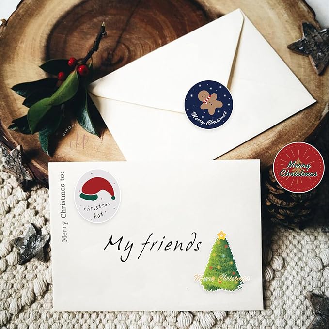 Christmas Round Label Stickers, 100 pcs Merry Tag Stickers for Envelope Seal, Scrapbook, Journals, Holiday, New Year, Inspirational DIY Crafts, iPhone, Laptop, Water Bottle, santa-100