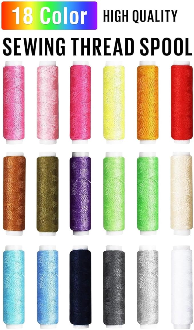 Travel Sewing Kit with Accessories for Kids, Adults, Beginners,Traveler, Portable Sewing Supplies Equipped with 18 Thread Rolls, Needles, Yarn, Thimble, Tape Measure, Scissors