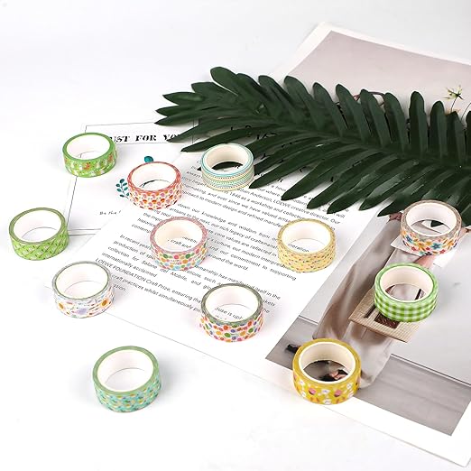 12 Rolls Happy Easter Washi Tape, Green Plaid Floral Masking Tape, Cute Rabbit Egg Decorative Sticker for Scrapbook Journal DIY Craft Birthday Easter Gift Wraps 16.4FT
