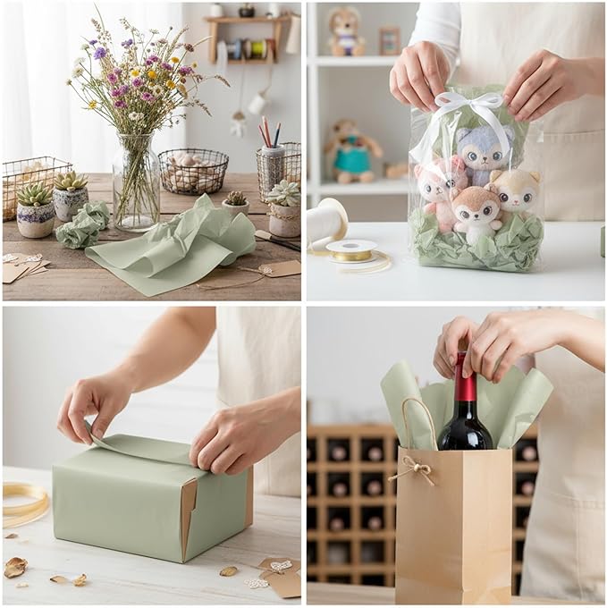 Qilery 500 Sheets Sage Green Tissue Paper Bulk 15 x 20 Inch Acid Free Wedding Flower Wrapping Packing Paper Sheets for Easter Crafts, Gift, Arts Flower, Baby Shower Birthday Party Favor Decoration