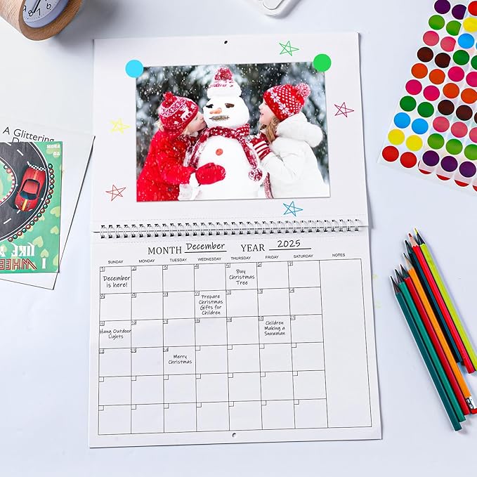 Harloon Blank Scrapbook Wall Calendar Sheets 2026 Undated Monthly Weekly Scrapbook Planner 16 Sheet DIY Blank Custom Calendar with 140 Sticker 12 x 9" Closed 18" Open Size for Office Home(White)