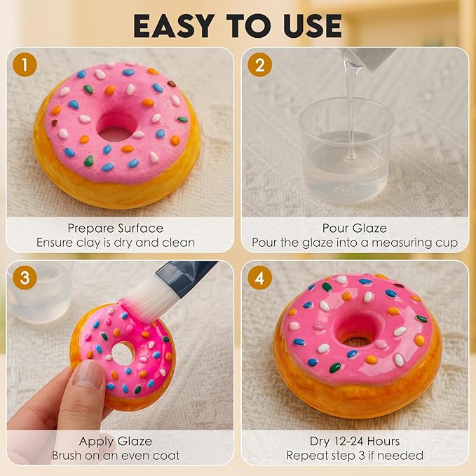 Nariolar Air Dry Clay Glaze - 4fl oz/120ml Clay Varnish Gloss with Measuring Cup & Brush, Scratch Resistant, Waterproof, Prevents Cracking, High-Gloss Finish for Pottery & Craft Projects
