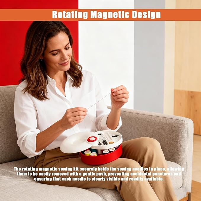 2026 New Rotating Magnetic Design Sewing Kit, Sewing Kit for Adults Box, Rotating Magnetic Sewings Kits, Magnetics Needle Case, DIY Sewings Supplies Organizer Box, Organized Compartments (Green)