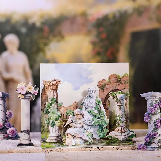 90 Pieces Roman Garden Statue Stickers, Aesthetic White Kraft Paper Decals for Scrapbooking, Bullet Journals, Planners, Vintage Angel Statue Landscape Creation Stickers for Adult DIY Crafts