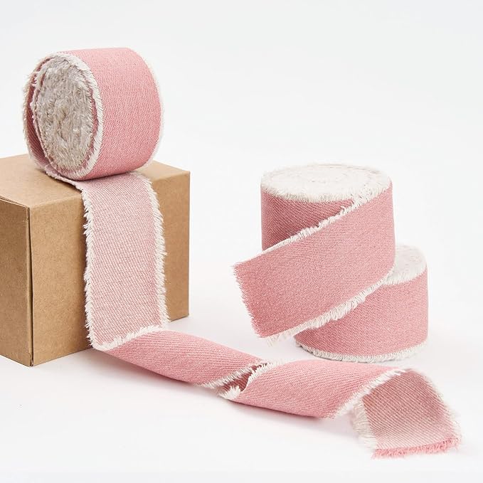 Pretty Jolly Pink Denim Ribbon for Crafts Handmade Rustic Frayed Cotton Jean Fabric Ribbon for Flower Bouquet 15 Yards 1 1/2 Inch Cloth Ribbons for Gift Wrapping Hair Sewing Accessories Holiday Decor