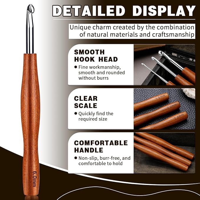 Nitlak 6mm Crochet Hook, Available in 1.5mm-6.0mm, Aluminum Ergonomic Crochet Hook with Wooden Handle for Arthritic Hands, Beginners, Knitting Needles for Christmas Gifts for Mom