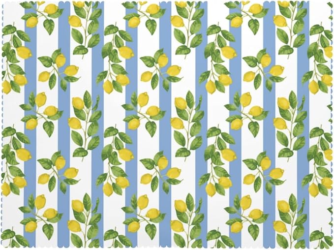 Lemon Rectangle Tablecloth Summer Yellow Lemons Blue and White Striped Table Cloth Dining Table Cover for Home Kitchen Restaurant Party Buffet Picnic 54 x 72 Inch