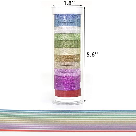 YUKUNTANG Skinny Glitter Paper Washi Tape Set 24 Rolls 12 Color Masking Tape for DIY Crafts Book Designs