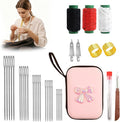 34PCS Big Eye Steel Sewing Needles Kit, 5 Size Stainless Steel Needle Sewing Set with Threader, Thimble, Case for Crafts, Repair, Quilting, Suitable for DIY Craft Enthusiasts, Beginner-Friendly
