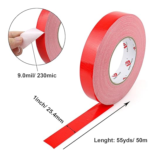 BOMEI PACK Colored Duct Tape,Small Roll,1 inch x 60 Yards,Heavy Duty Waterproof Duct Tape,No Residue,Tear by Hand,9 Mil Industrial Grade StrongTape for Repair,Crafts & Home Improvement (Red)