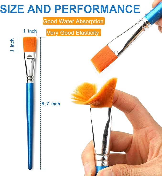 1 inch Flat Paint Brushes for Acrylic Painting,12 Pieces Large Synthetic Paint Brushes Bulk with Wooden Handle for Acrylic, Watercolor, Oil, Crafts, Face Body Art