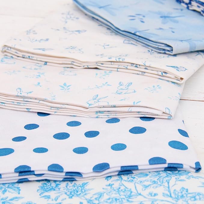 Threadart Exclusive 20 Fat Quarter Bundles - Blue Vintage Prints 100% Cotton Fabric - Premium 100% Cotton Quilting Fabric - No Duplicates - Full Size Fat Quarters 18"x21" - Blue