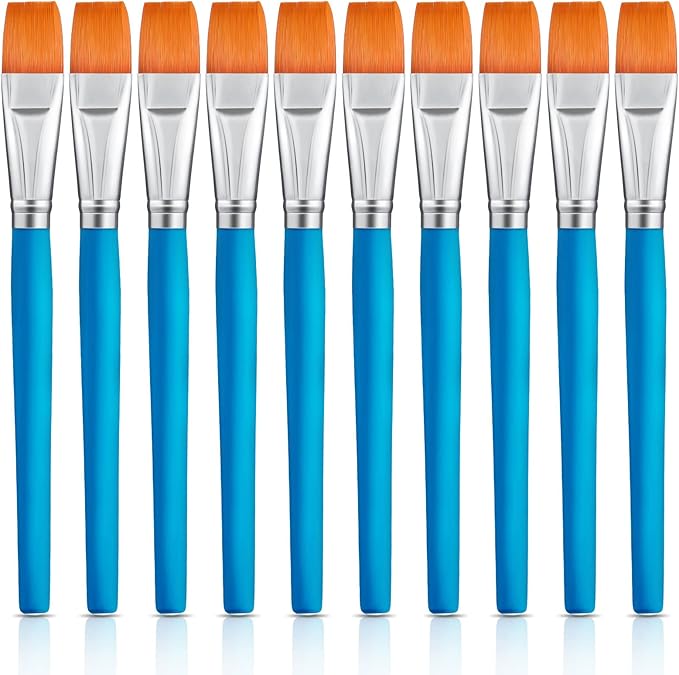 Zonon 10 Pcs 3/4 Inch Flat Paint Brushes Acrylic Painting Craft Accessories Small Watercolor Paint Brushes Bulk for Adult Artist Detail Oil Canvas Face(8.1 x 0.9 x 3/4 Inch,Sky Blue)