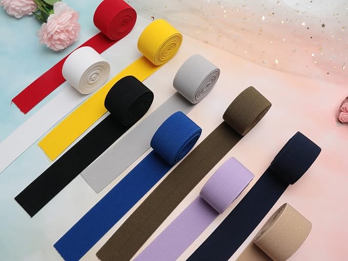 1 1/2 Inch 20 Yards Knit Elastic Band Double-Side Twill Woven Elastic Heavy Stretch High Elasticity for Sewing Pants Waistband, Wigs, Skirts, Craft DIY Projects Mixed Color
