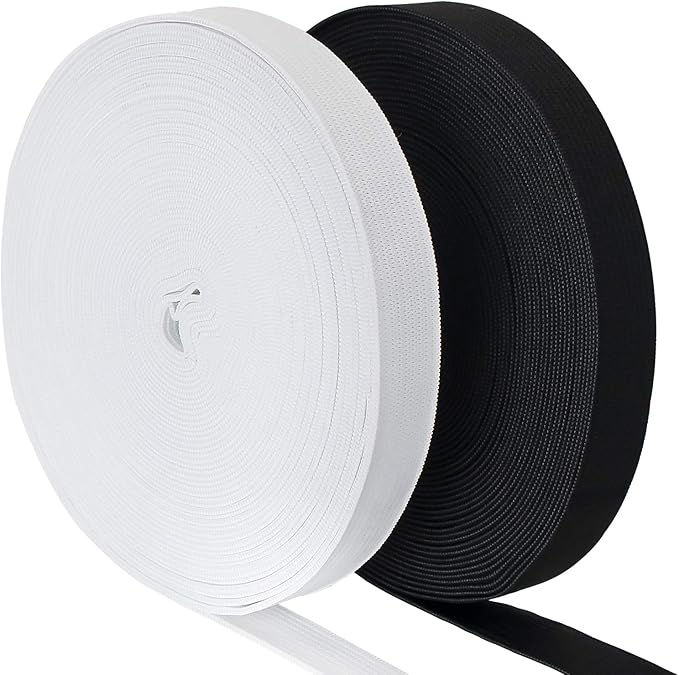 5/8 Inch 2 Rolls Elastic Band Roll Elastic Spool Stretch Strap for Sewing Trouser Skirt (White 11Yard, Black 11Yard)