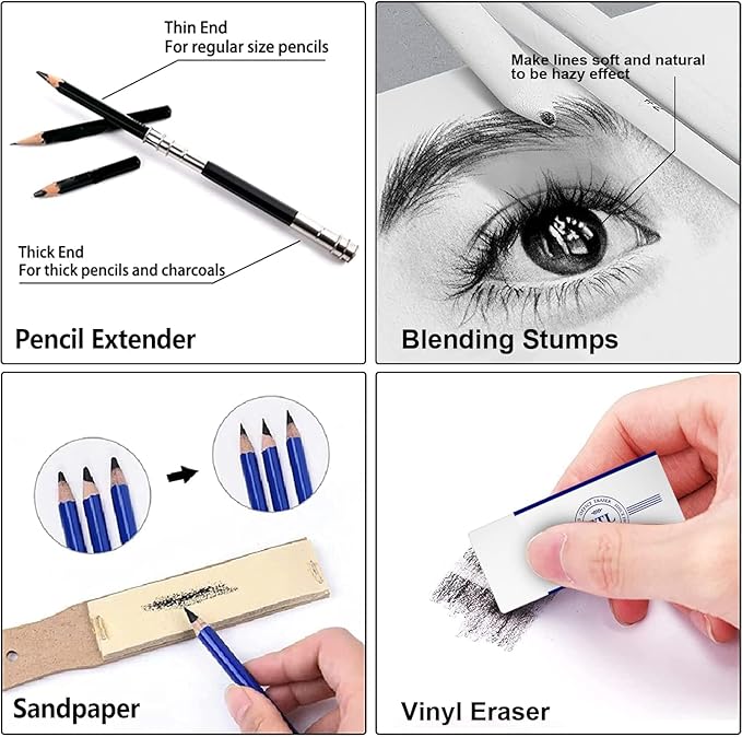 Art Supplies Drawing Kit, 74PCS Drawing Pencils for Sketching - Include Colored, Graphite, Colored, Metallic, Charcoal Pencil, Ideal Gift for Beginners & Professional Artists Teens & Adults