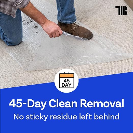 TapeManBlue Carpet Protection Film 36" x 200' roll, Self Adhesive Plastic Carpet Protector Film with Clean Removal & Easy Unwind, Durable Protection Tape to Shield Your Surface from Dirt and Spills
