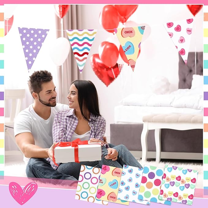 Ganeen 100 Pcs Valentines Conversation Heart Quilting Fabric Roll 2.56 Inch Fabric Squares Jelly Patchwork Precut Strips Bundles for Holiday Materials Craft DIY Sewing Cloths