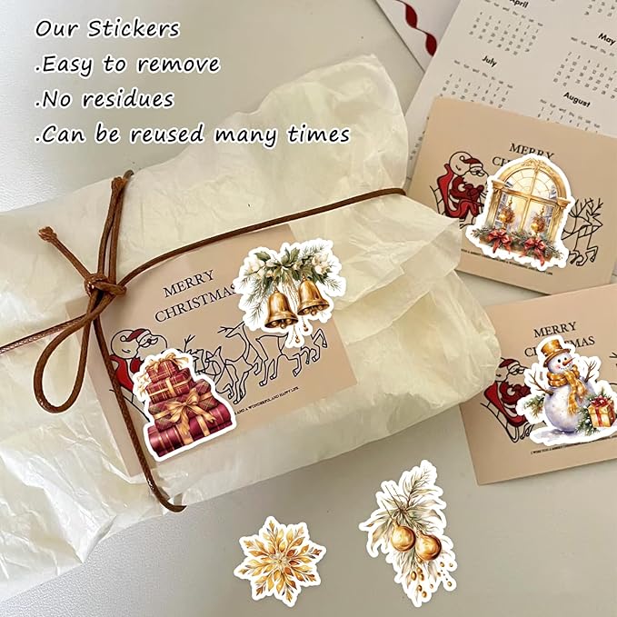 100 Pcs Vintage Christmas Stickers.Waterproof Santa Stickers for Scrapbook Junk Journal Collage DIY Crafts,Vinyl Winter Holiday Stickers for Water Bottles Laptops,Phone Case