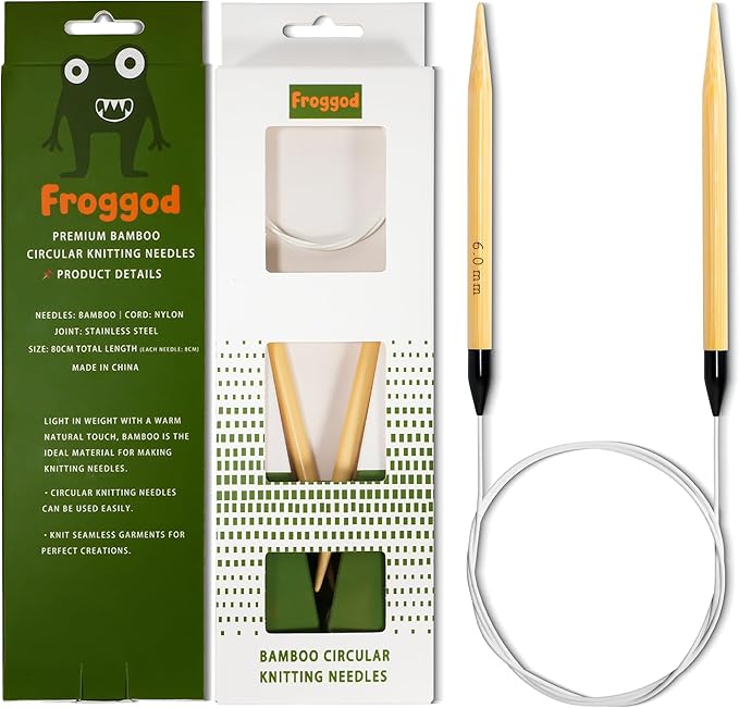 Froggod Bamboo Circular Knitting Needles Size 10 – 3.15-inch Bamboo Knitting Needle Tips, 31.5-inch Total Length, Lightweight Wooden Needles