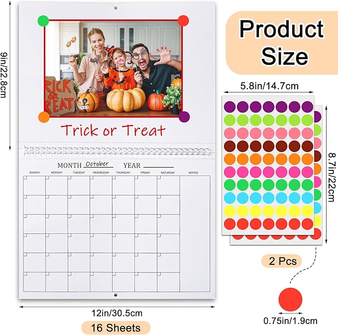 Harloon Blank Scrapbook Wall Calendar Sheets 2026 Undated Monthly Weekly Scrapbook Planner 16 Sheet DIY Blank Custom Calendar with 140 Sticker 12 x 9" Closed 18" Open Size for Office Home(White)